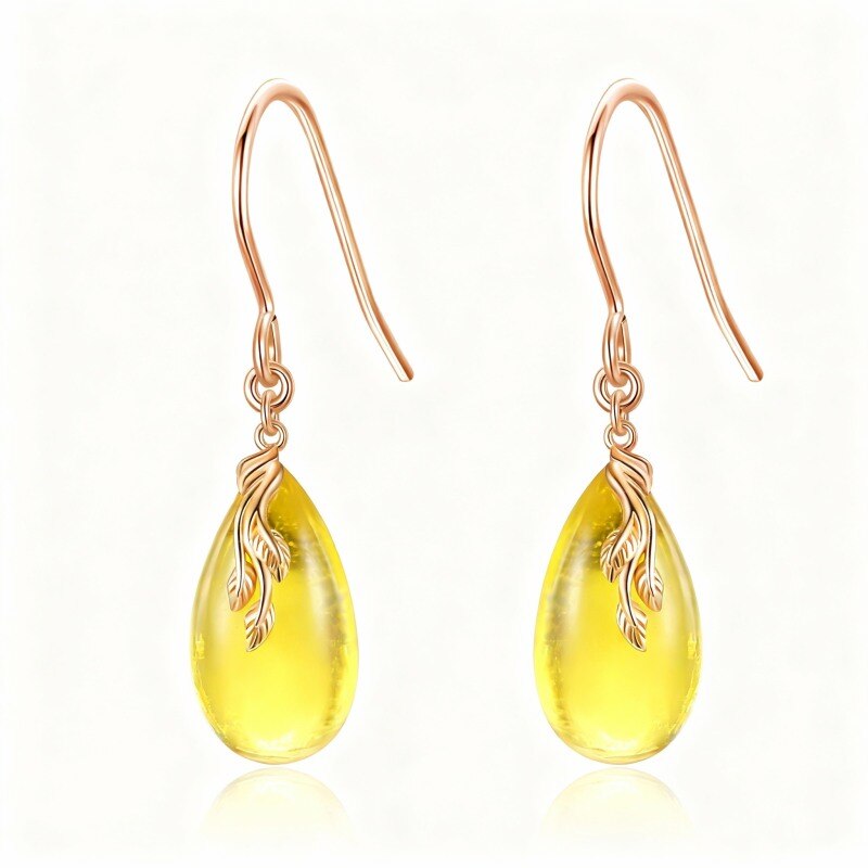Boucles d'oreilles pendantes en or rose 14 carats et ambre-1