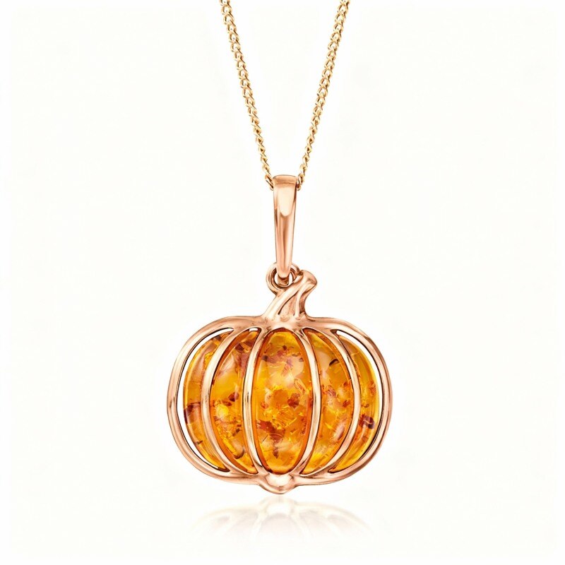 Collar con colgante de calabaza de ámbar y oro rosa de 18 quilates-1