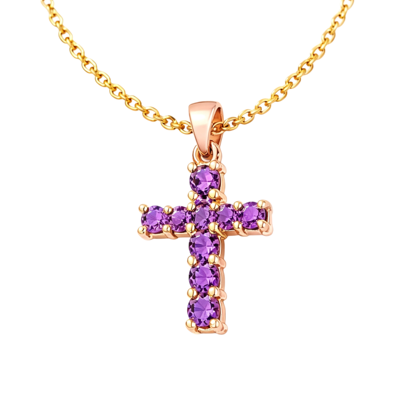 Halskette mit Kreuzanhänger aus 18-karätigem Roségold und Amethyst-1
