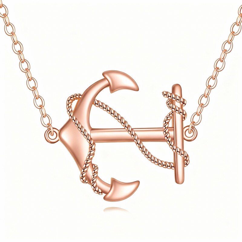 Collar con colgante de ancla de oro rosa de 14 quilates-1