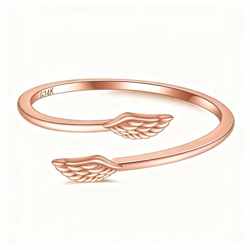 Bague ouverte aile d'ange en or rose 14 carats-1