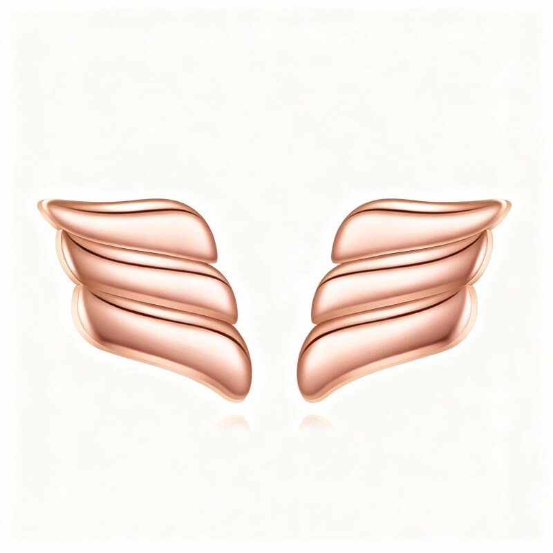Pendientes de botón con forma de ala de ángel en oro rosa de 10 quilates-1