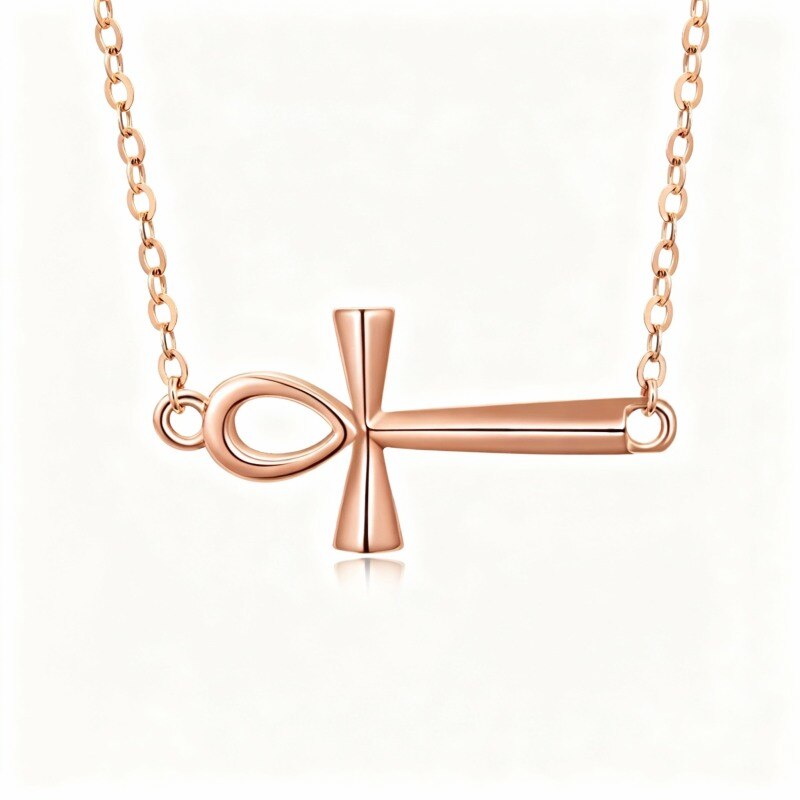 Halskette mit Ankh- und Kreuzanhänger aus 18-karätigem Roségold-1