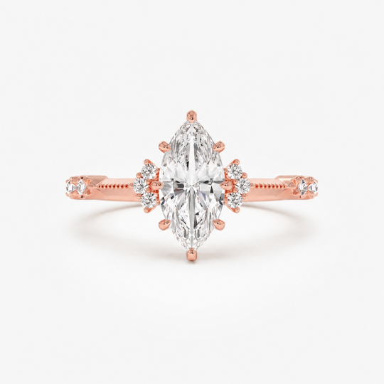 Verlobungsring aus 9-karätigem Roségold im Art-Deco-Stil mit Marquise-Schliff und im Labor gezüchtetem Diamanten