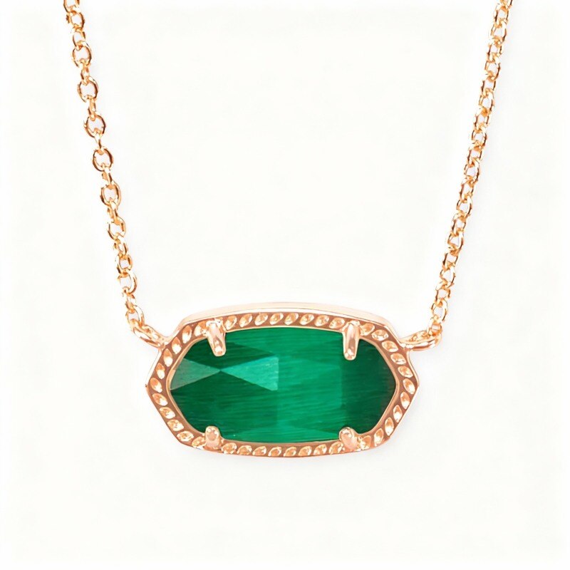 Collar con colgante de esmeralda artificial en oro rosa de 18 quilates-1