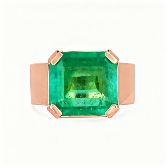 10K Rose Gold Asscher Cut Lab-Grown Emerald Engagement Ring for Men