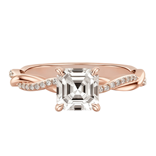 10K Rose Gold Asscher Cut Lab-Grown Diamond Custom Engagement Ring D Color VVS1 Clarity 3EX IGI Certified