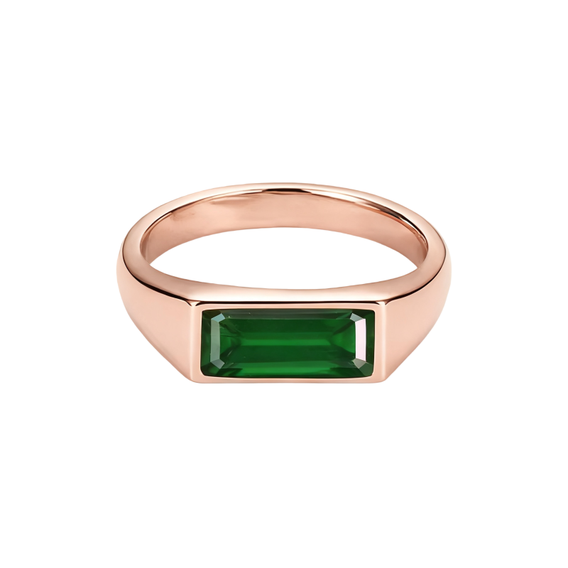 Anillo de oro rosa de 10 quilates con esmeralda artificial talla baguette para hombre.-15