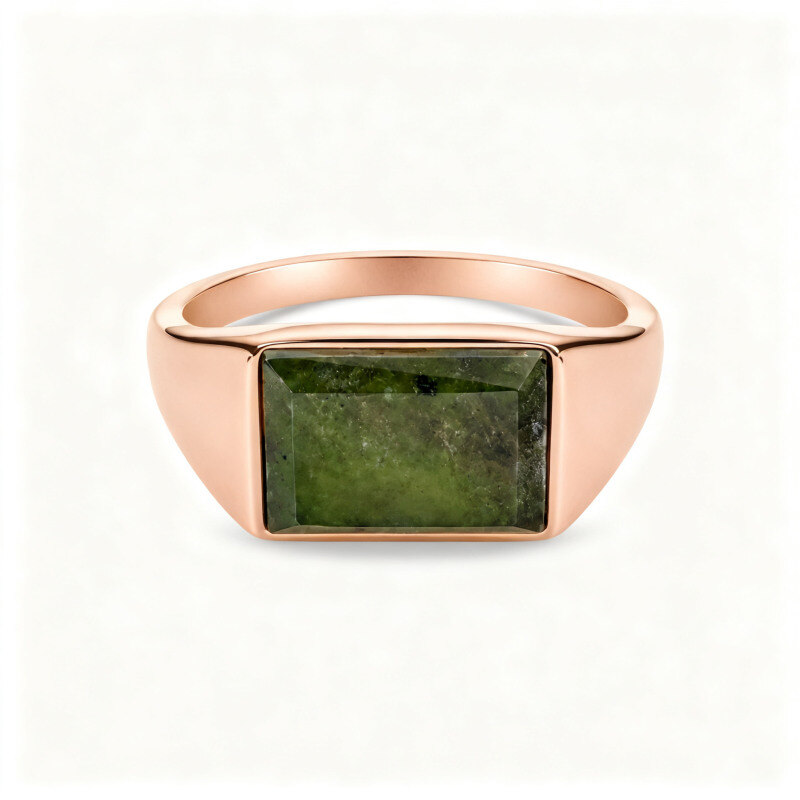 Anillo de sello de oro rosa de 10 quilates con talla baguette para hombre-1