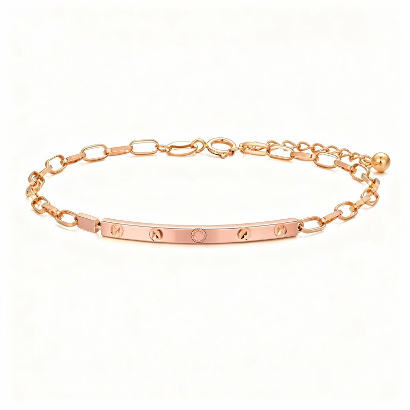 10K Rose Gold Bar Charm Bracelet-1
