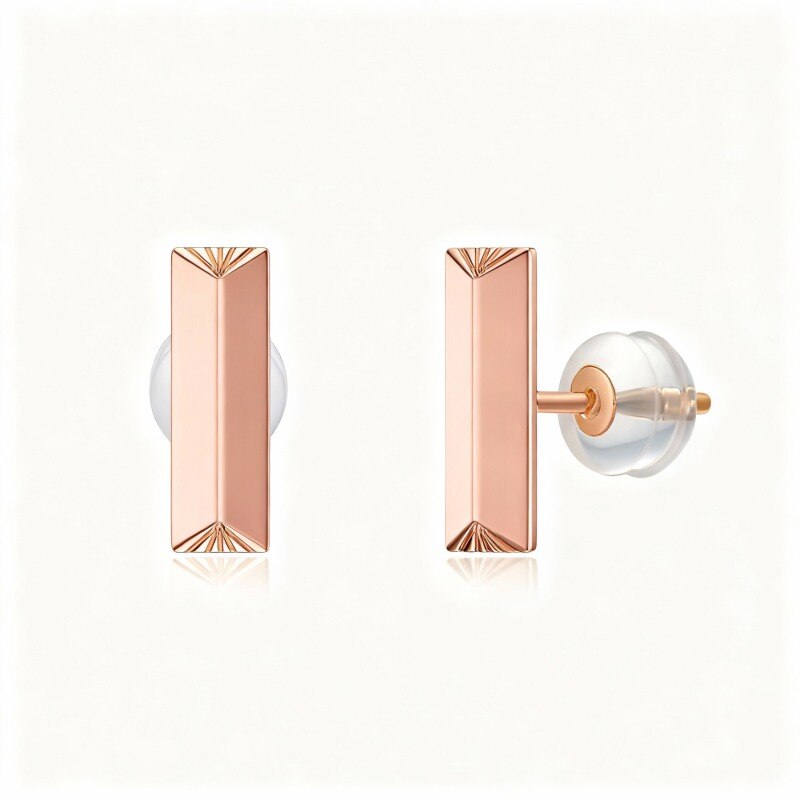 14K Rose Gold Bar Stud Earrings-1