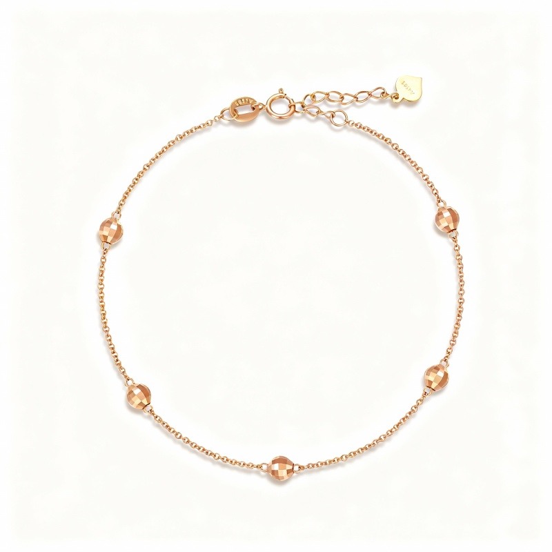 18K Rose Gold Bead Bead Station Chain Bracelet-1