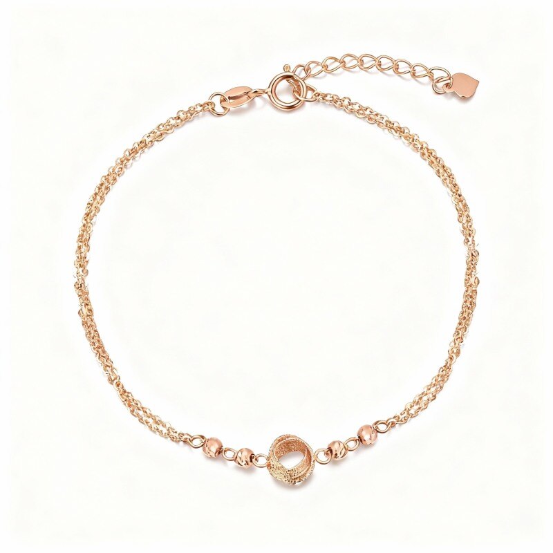 Pulsera de oro rosa de 18 quilates con cuentas y nudo celta en capas-1