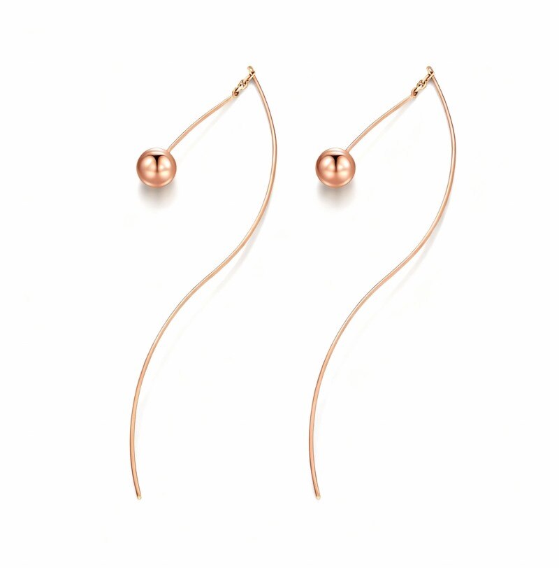 Brincos pendentes com contas em ouro rosa 10K-1