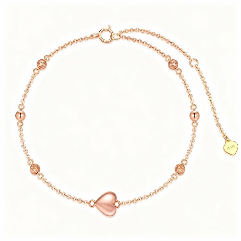 18K Rose Gold Bead & Heart Charm Bracelet-1