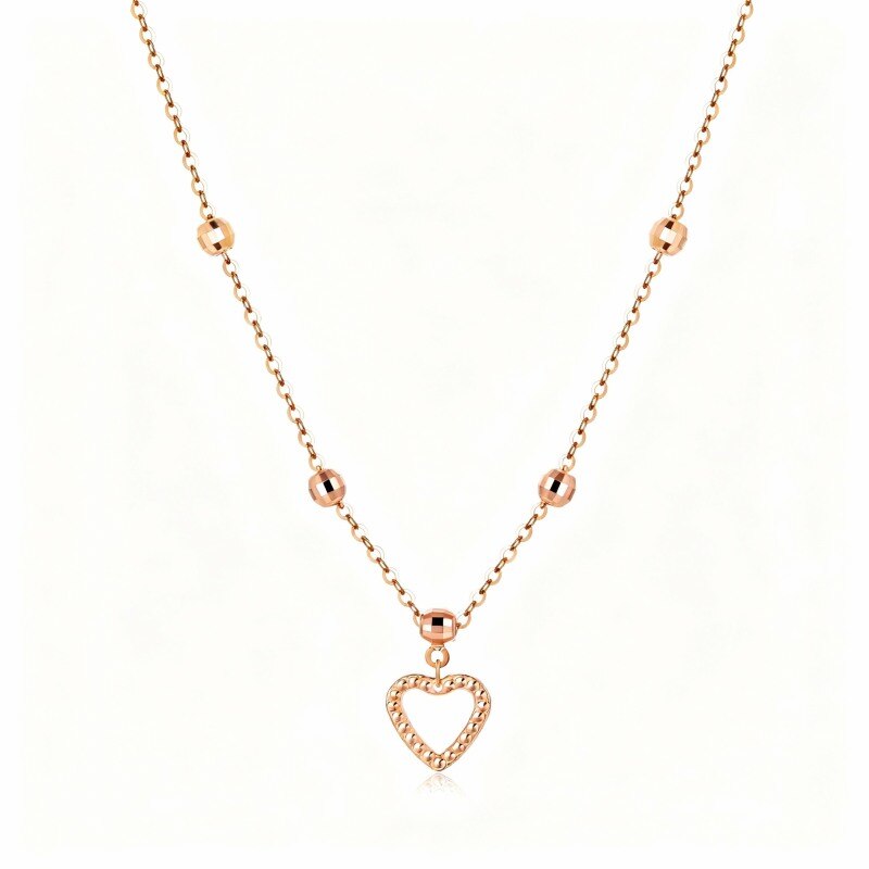 14K Rose Gold Bead & Heart Pendant Necklace-1