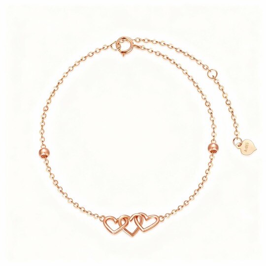 Pulsera de oro rosa de 9 quilates con cuentas y corazón con dije de corazón