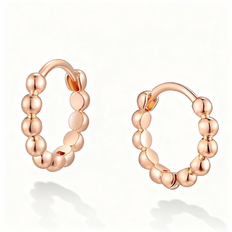 Pendientes de aro con cuentas de oro rosa de 14 quilates-1