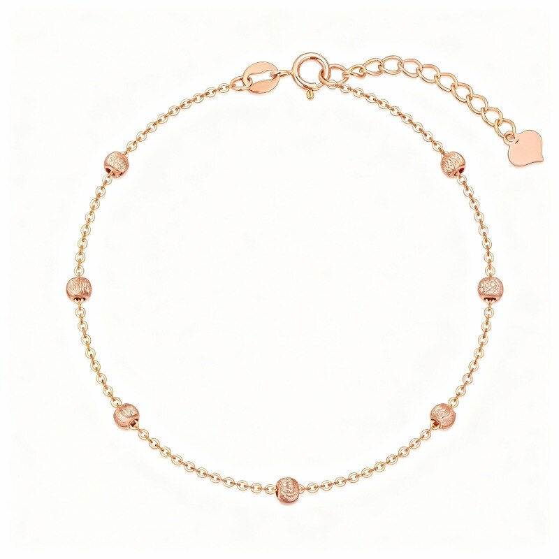 Pulsera de cadena con cuentas de oro rosa de 14 quilates-1