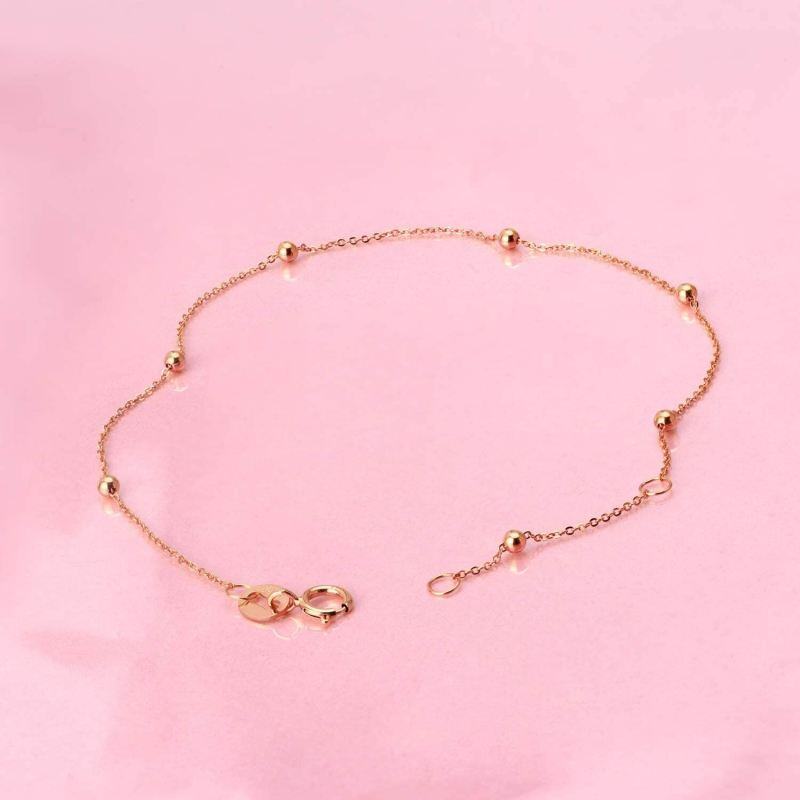Pulsera de cadena con cuentas de oro rosa de 10 quilates-2