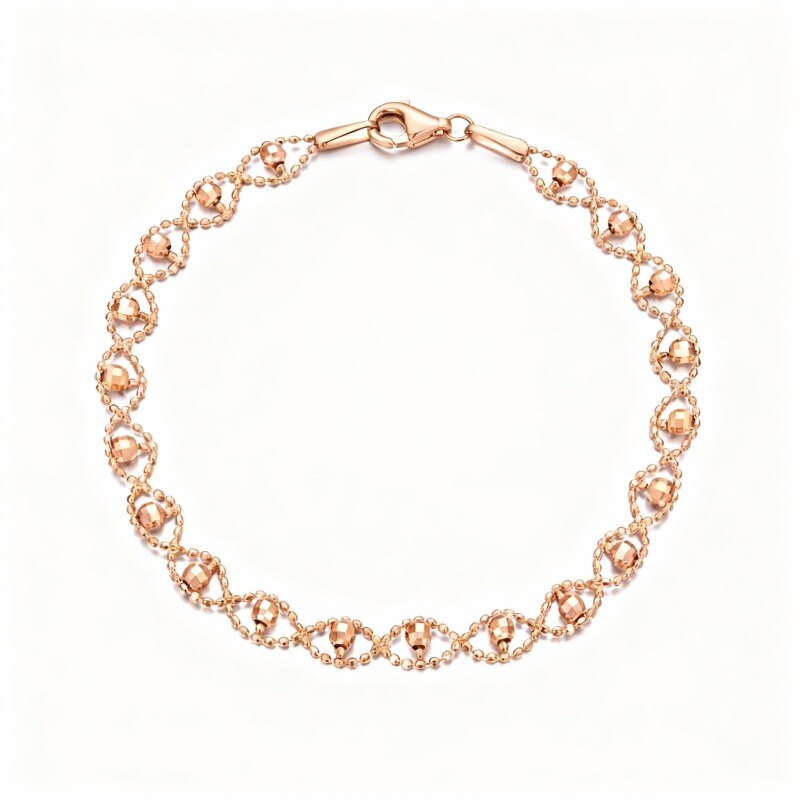 Pulsera de cadena con cuentas de oro rosa de 10 quilates-1