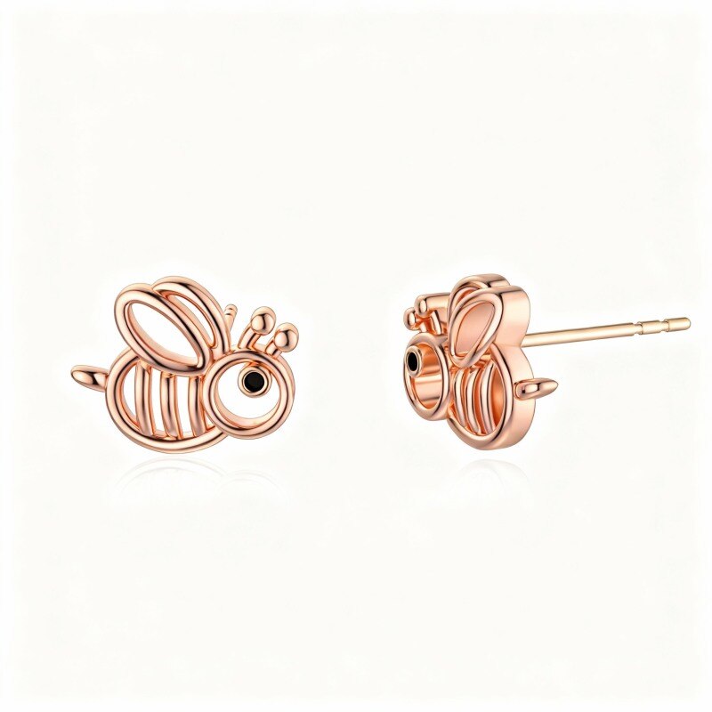 Pendientes de abeja de oro rosa de 10 quilates-1