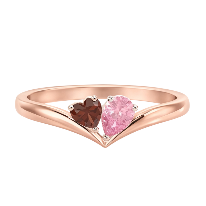 Anillo personalizado de oro rosa de 10 quilates con piedra natal.-4