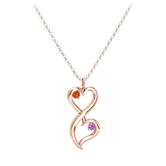 Collier pendentif personnalisé en or rose 10 carats avec pierre de naissance, cœur et symbole de l'infini