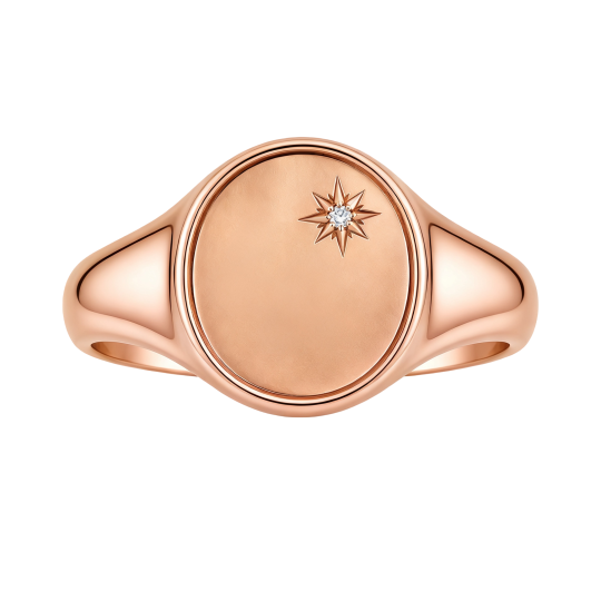 Anillo de sello personalizado con inicial en oro rosa de 10 quilates y piedra de nacimiento para hombre.
