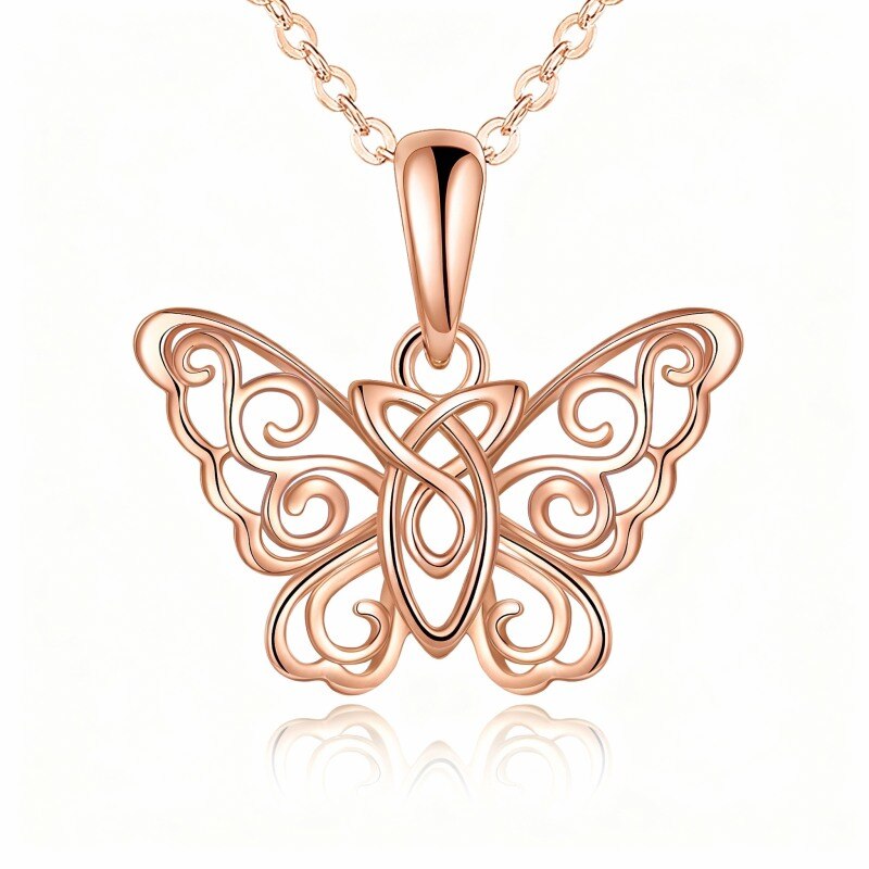 Collar con colgante de mariposa de oro rosa de 14 quilates-1