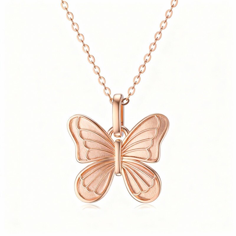 Collar con colgante de mariposa de oro rosa de 18 quilates-1