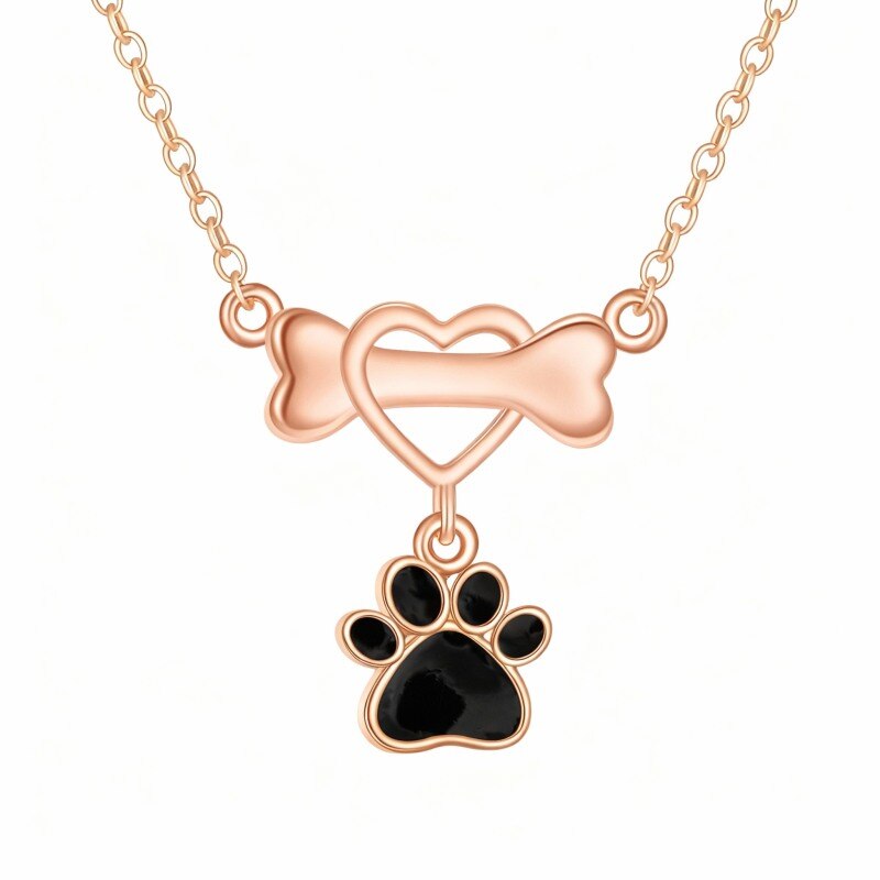Collar con colgante de gato y perro en oro rosa de 10 quilates-1