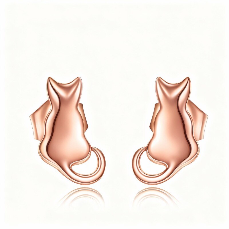 18K Rose Gold Cat Stud Earrings-1
