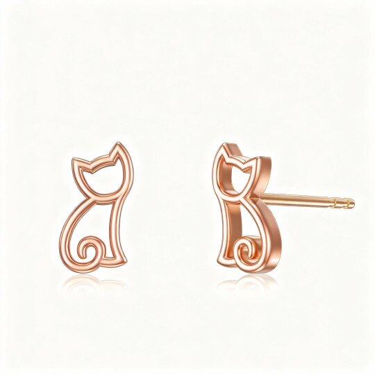 10K Rose Gold Cat Stud Earrings