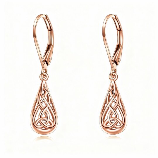 Pendientes colgantes con nudo celta y forma de gota en oro rosa de 10 quilates