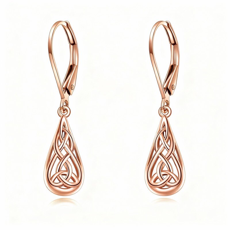 Boucles d'oreilles pendantes en or rose 18 carats, motif nœud celtique.-1
