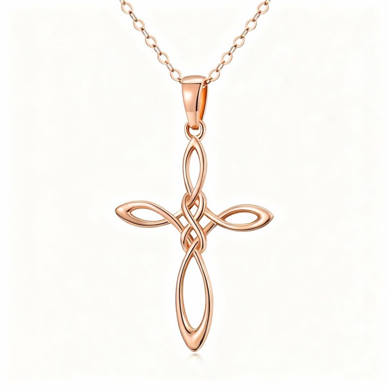 Halskette aus 10-karätigem Roségold mit keltischem Knoten- und Herzanhänger-1