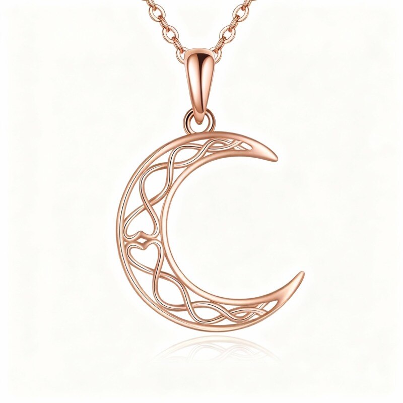Collar con colgante de nudo celta y luna en oro rosa de 10 quilates-1