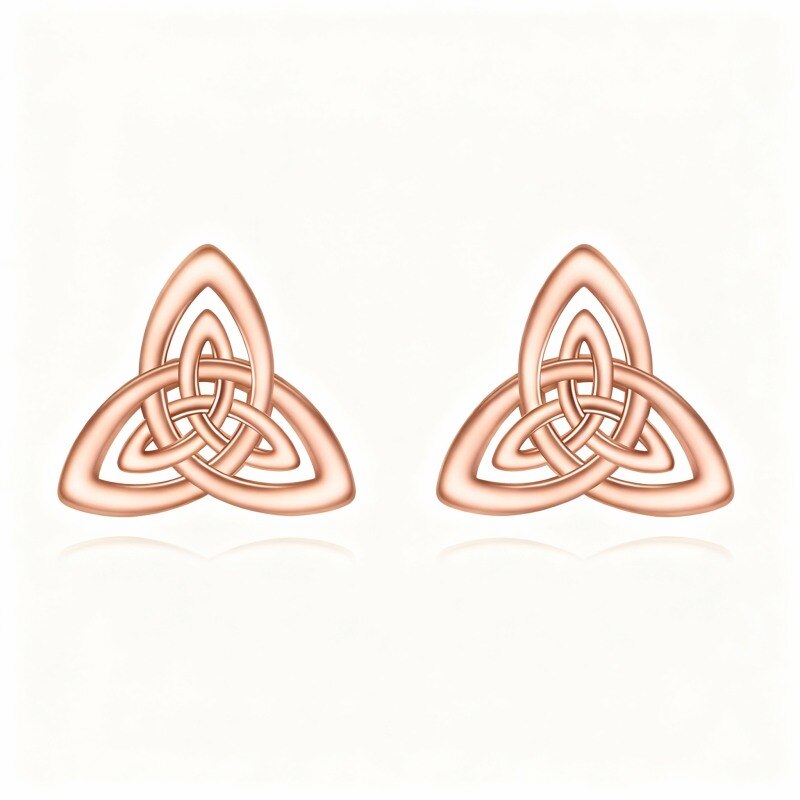 Boucles d'oreilles puces en or rose 10 carats, motif nœud celtique et triangle-1