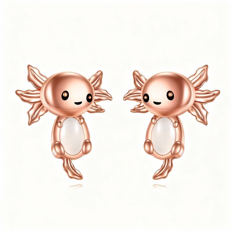 Pendientes de ajolote con calcedonia y oro rosa de 10 quilates-1