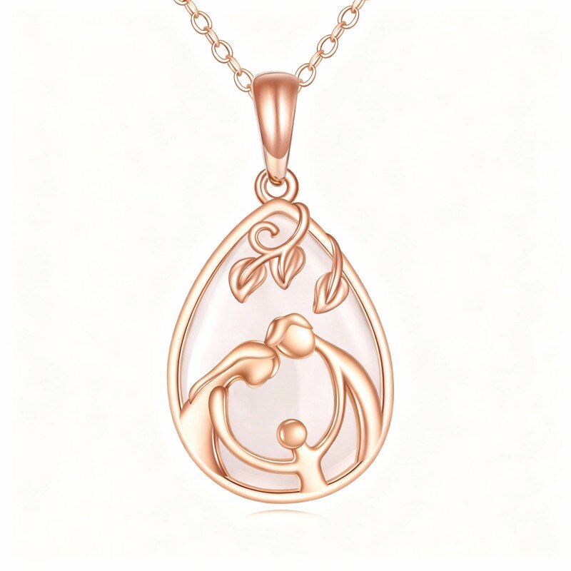 14K Rose Gold Chalcedony Parents & Children Pendant Necklace-1