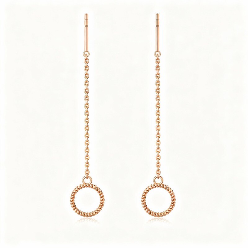 Pendientes colgantes circulares de oro rosa de 18 quilates-1