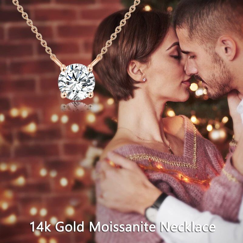 10 Karat Roségold-Halskette mit kreisförmigem Moissanit-Anhänger-3