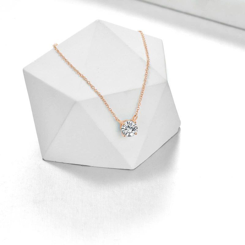 10 Karat Roségold-Halskette mit kreisförmigem Moissanit-Anhänger-4
