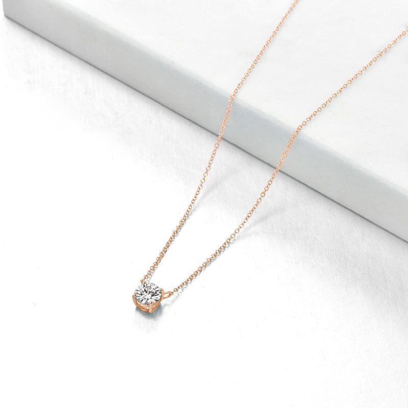10 Karat Roségold-Halskette mit kreisförmigem Moissanit-Anhänger-6