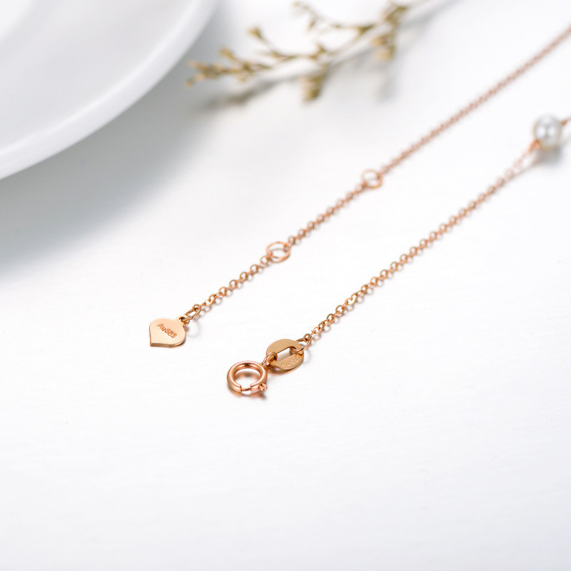 Pulsera con dije de perla circular con símbolo de infinito en oro rosa de 14 quilates-4
