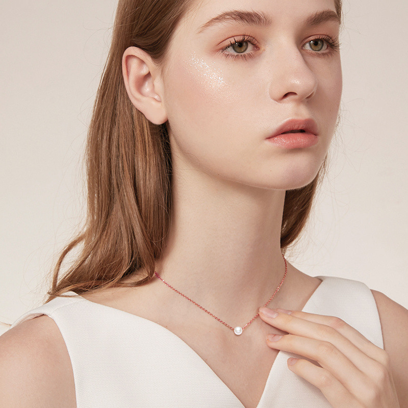 Collar Colgante Perla Circular Oro Rosa 10K-2