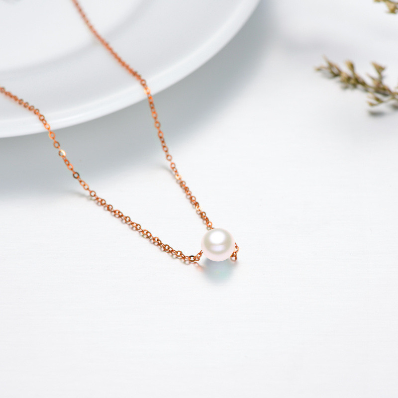 Collar Colgante Perla Circular Oro Rosa 10K-3