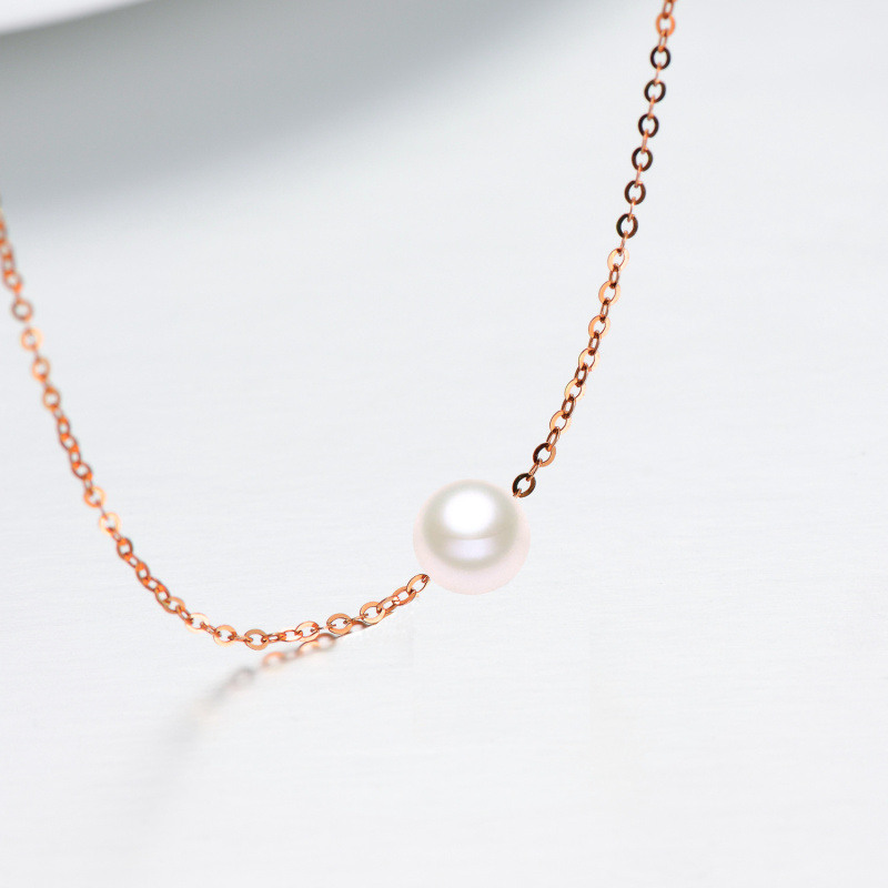 Collar Colgante Perla Circular Oro Rosa 10K-5