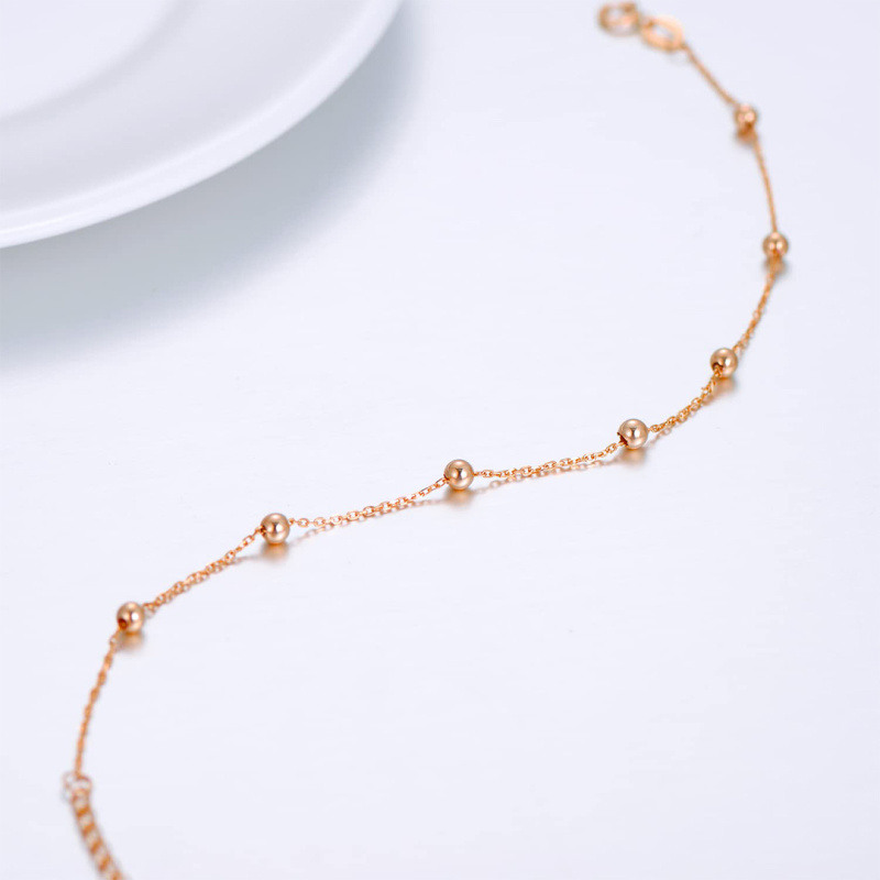 Pulsera de cadena con cuentas para parejas en oro rosa de 10 quilates-4